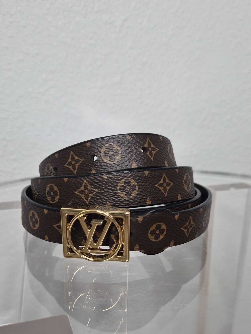 Louis Vuitton Brown Monogram Belt with Reversible To Black With Gold LV Buckle